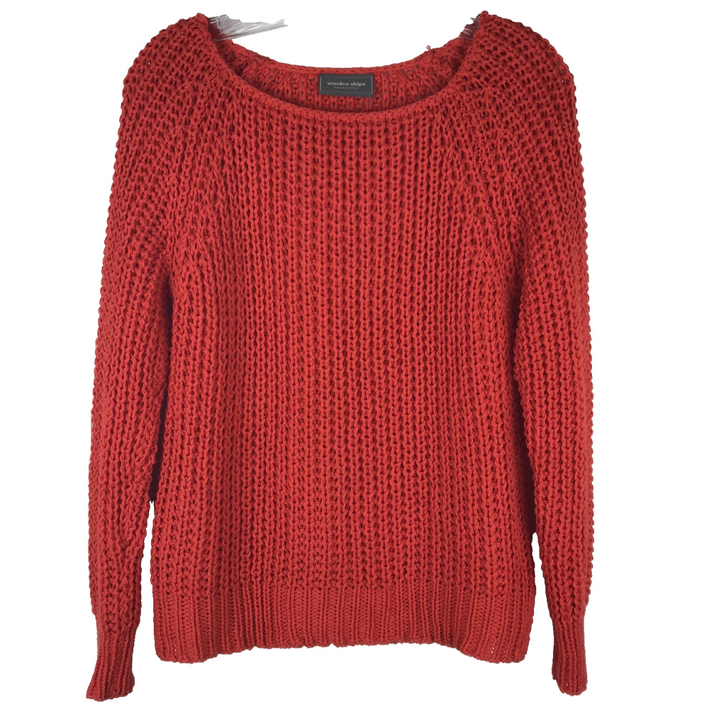 Wooden Ships Chunky Open Rib Knit Sweater Wide Neck Red Orange X/Small